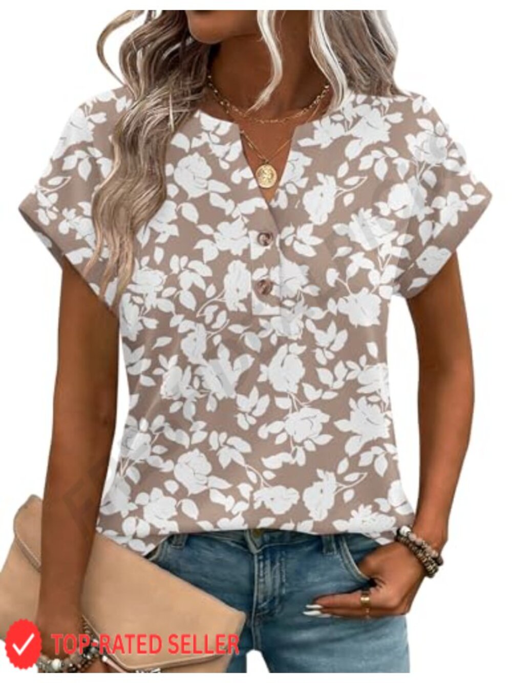 Women's V-Neck Button Down Blouse Short Sleeve Casual Work Top